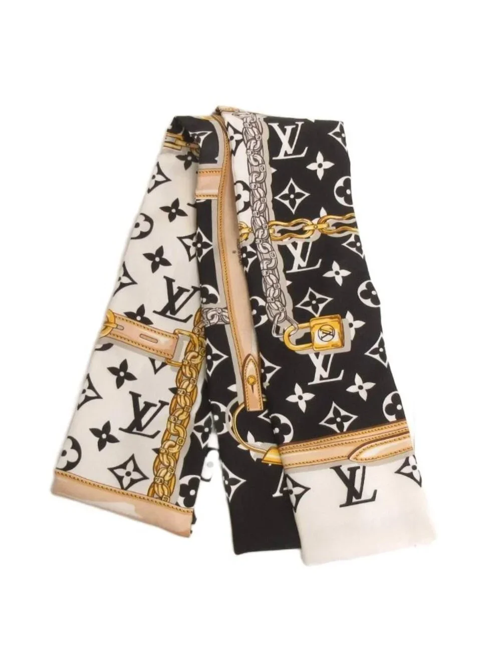 Louis Vuitton Bandeau Confidential Monogram Scarf All Over Chain Silk Black